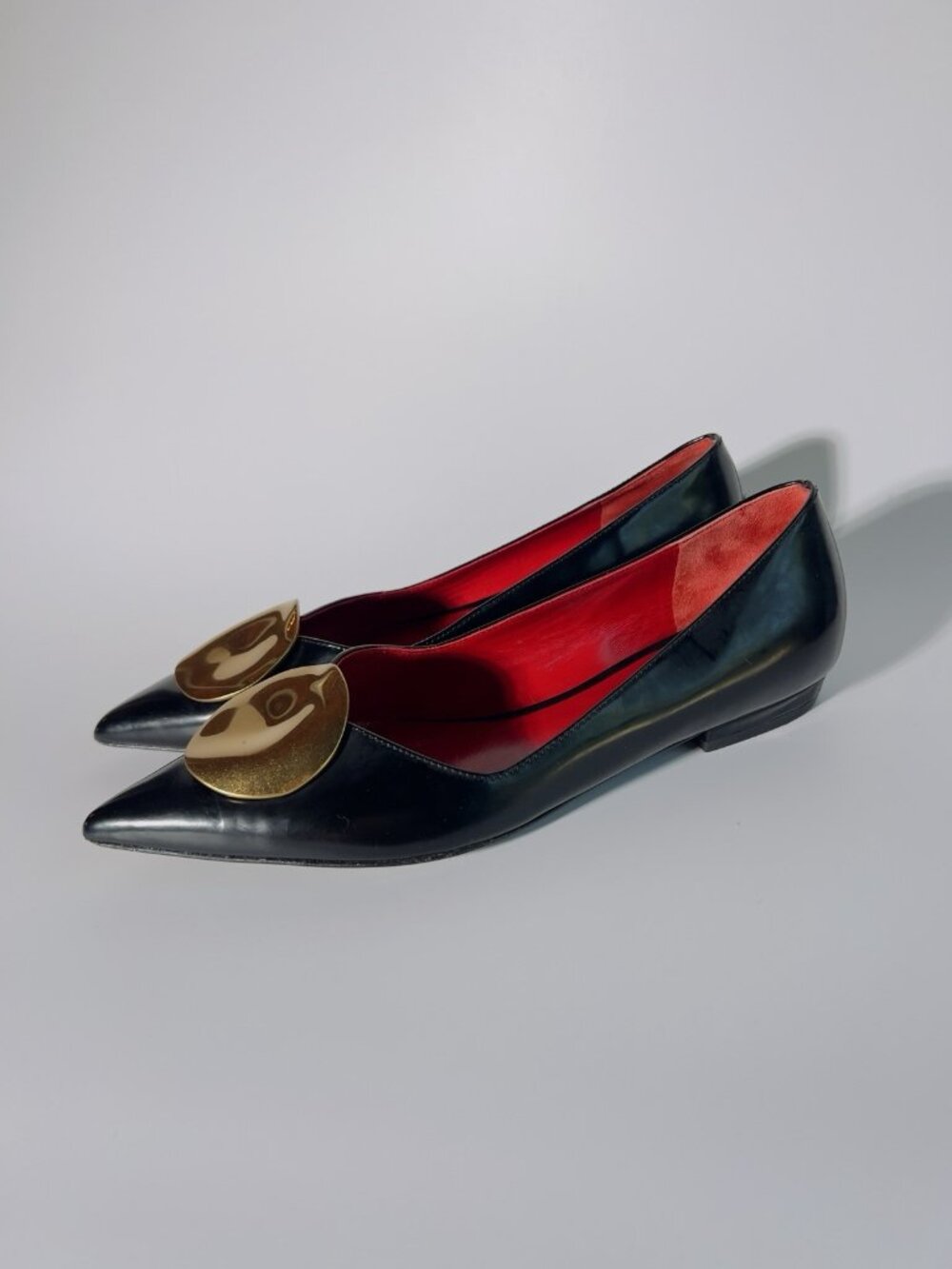 Tory Burch Penelope Pointed Toe Leather Flats Black Gold Size 6.5 - Picture 6 of 13